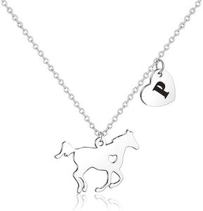 Kjiasiw Horse Gifts for Girls Horse Necklace for Girls Dainty Horse Pendant Horse Gifts for Girls Women Horse Lovers Kids Jewelry Heart 26 Initial Necklace Horse Stainless Steel Jewelry for Girls, Stainless Steel, No Gemstone