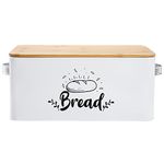 Bekith Bread Box with Bamboo Lid, Modern Metal Bread Storage Bread Bin with Handles for Kitchen Countertop - Space Saving Bread Holder for Kitchen Counter - Keeps Bread Fresher For Longer