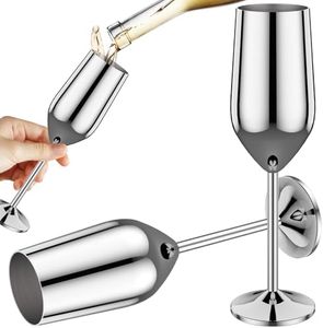 Abizarch Champagne Flutes-Stainless Steel Champagne Glasses Set of 2，Champagne Flutes, Stainless Steel Prosecco Glasses 6oz/200ml Copper Wine Glasses for Party Office Wedding Anniversary(Silver)
