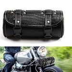 APEBAZY Universal Motorcycle Handlebar Bag, PU Crocodile Leather Rolling Fork Bag, Sissy Bar Tool Bags, Waterproof Motorcycle Saddle Bags with Quick Release Buckles (Black)