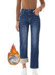 Women's Fleece Lined Jeans Winter Thermal Straight Leg Flannel Sherpa Warm Denim Jean, Classic Blue, Small