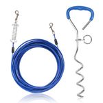 Dog Tie Out Cable and Stake, 10M/32.8FT Heavy Duty Dog Tie Out Cable with Spiral Ground Stake, Puppy Dog Lead Dog Tether Dog Stake for Outdoor Yard Camping Blue