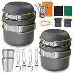 AUTOPkio Camping Cooking Set for 2 People, 18 PCS Camping Cookware Mess Kit with Pans Pots and Gas Stove, 2 Cups, Stainless Steel Tableware for Outdoor BBQ Picnic Hiking Trekking Backpacking