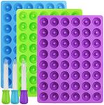 YuCool 3 Pack Mini Donut Silicone Mold, Nonstick Food Grade Silicone Candy Chocolate Jelly, Ice Cube with 3 Bonus Droppers-Blue,Green,Purple