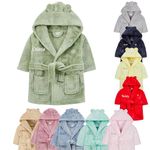 Baby Girl Boy Personalised Dressing Gown Bathrobe Hooded Bear Ear (Sage green Bear Ear, 0-6 Months)