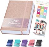 Ospelelf 2025 Leather Undated Daily Planner (5.5 x 8.5''), Weekly & Monthly Life Planner, Organizer Notebook & Productivity Journal. A5 Hardcover with Stickers(Rose Gold)