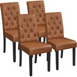 Yaheetech Set of 4 Modern Dining Chairs Kitchen Chairs Faux Leather with Solid Wood Legs Button Tufted Backrest for Dining Room and Home, Retro Brown