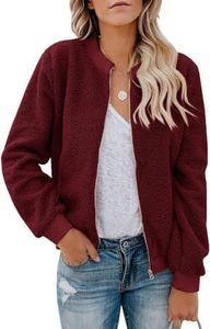 Eurivicy Womens Fleece Fuzzy Jacket Casual Long Sleeve Faux Sherpa Zip Up Bomber Coat with Pocket