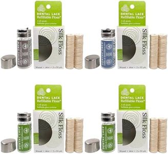 Dental Lace Refillable Silk Dental Floss | Multi-Color Glass Containers - 100% Silk Floss with Mint Flavor, PFAS & PTFE Free (Total 60 Yards) – Eco-Friendly Recyclable Packaging (Pack of 4)