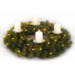 Advent Wreath 40cm Luxury Pre-Lit Decoration Indoor 48 Warm White LEDs Pillar Candle Holders