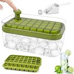 Ice Cube Trays with Lid, 64 Ice Tray with Lid Bin, Silicone Ice Cube Moulds 2 Tier, One-Touch Release Ice Cubes, Reusable Ice Molds with Storage Bin for Freezer, Whiskey, Cocktail and Drink(Green)