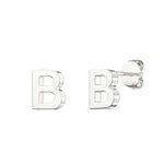 Aeon Jewellery Alphabet Initial Earrings - B | Plain 925 Sterling Silver Studs | 5.5 x 4.6mm | Polishing Cloth & Gift Box Included