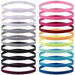 Duufin 20 Pieces Elastic Sport Headbands, Non-Slip Workout Headband Colorful Sweatband Fashion Yoga, Running Headbands for Women, Men and Girls, 14 Colors