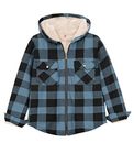 ZENTHACE Boys Sherpa Lined Full Zip Flannel Plaid Shirt Jacket,Cozy Hooded Flannel Shirt with Hand Pockets, Sherpa Lined Ice Blue, 5T