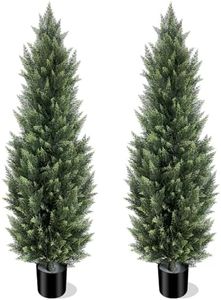 5FT Artificial Topiary Tree Realistic Faux Cedar Pines Christmas Trees UV Rated Fake Shrubs for Front Porch Faux Plants Indoor and Outdoor Decor (2 Pack)
