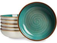 ONEMORE Porcelain Salad Pasta Bowls 30 Ounce, Set of 6 Ceramic Salad Dinner plates Bowls, Shallow & Wide Serving Bowls for Soup, Dessert, Pizza. Microwave & Dishwasher Safe Kitchen Dinnerware, Teal