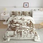 Steam Train Comforter Set Twin Cowboys Bedding Wild West American Western Desert Hunting Horse Riding Bedding Comforter Sets for Men Teens Hand Drawn Illustration Mountain Cactus Room Decor Quilt