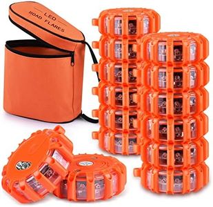 Tobfit 12 Pack LED Road Flares Emergency Lights Roadside Safety Beacon Disc Flashing Warning Flare Kit with Magnetic Base & Hook for Car Truck Boats | 9 Flash Modes (Batteries Not Included) (12)