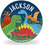 Tiny Expressions - Personalized Dinosaur Plate for Kids with Custom Name and Cute Dino Themed Design | 10" Diameter Dishwasher Safe | BPA Free Made in the USA Decorative Gift Plates