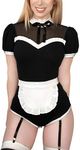 Littleforbig Adult Baby Diaper Lover (ABDL) Button Crotch Adult Baby Onesie Bodysuit – Maid Suit L Black