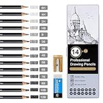 Telgoner Sketching Pencils, 17pcs Drawing Pencils Sketch Pencil Set 12B 10B 8B 7B 6B 5B 4B 3B 2B B HB 2H 4H 6H Artist Pencil for Kids & Adults Art Pencils with Eraser Sharpener Pencil Case