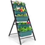 GiantexUK Raised Garden Bed, 5 Tier Vertical Ladder Planter with 5 Removable Trays, Wheels & Drain Holes, Elevated Flower Herb Growing Box for Indoor Outdoor (No Wheels, Greens, 57 x 75 x 121cm)