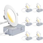 GCN LIGHT 3000K/4000K/5000K Adjustable 9W 4 Inch 750LM Dimmable LED Recessed Pot Light, ETL Energy Star Listed IC Rated LED Slim Panel/Downlight with Junction Box, (6 Pack)