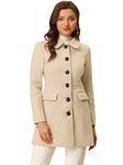 Allegra K Women's Winter Peter Pan Collar Single Breasted Outwear Buttoned Long Coat Beige Small