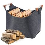 Coikes Felt Firewood Basket with Handles Foldable Firewood Bag Indoor Outdoor Fireplace Wood Bag Log Holder Multi-Use Felt Storage Bags for Wood, Newspaper, Magazine, Toy, Clothes (45x32x40cm)