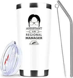 ATHAND Assistant to The Regional Manager Tumbler,Funny Dwight Schrute The Office Tv Merchandise,20 Oz Collectible Dunder Mifflin The Office Coffee Mug with Lid & Straw for Men Or Women (White)