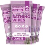 Extra Large Bath Wipes for Adults Bathing No Rinse - 40 Disposable Body Cleansing Cloths for Men, Women & Elderly - Great for Gym, Camping, Post Surgery - Lavender