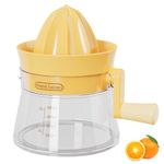 DDUP Manual Juicer Lemon Squeezers, Hand cranked juicer,Multifunctional Orange Citrus Lime Juicer, Hand Fruit Press with Built-in Measuring 500ML /17OZ Cup and Grater, Yellow