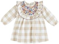 Mud Pie Baby Girls Children Neutral Check Emb Dress Brown