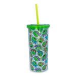 Teenage Mutant Ninja Turtles Allover Faces Carnival Cup Tumbler with Reusable Straw and Leak-Resistant Lid | Holds 20 Ounces