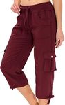 MoFiz Womens Capris with Pockets Loose Fit Casual Capri Pants Dressy Lightweight Ladies Baggy Cargo Pants for Hiking, Burgundy Red, X-Small