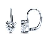 BERRICLE Rhodium Plated Sterling Silver Cubic Zirconia CZ Solitaire Heart Leverback Anniversary Wedding Dangle Drop Earrings 2.26 CTW