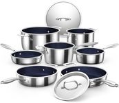 Nuwave Pro-Smart 9pc Stainless Steel Cookware Set, Healthy Duralon Blue Non-Stick Ceramic Coating, Heavy-Duty Tri-Ply Construction, Ergonomic Stay-Cool Handles, Induction-Ready & Works on All Cooktops