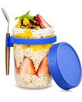 STAR WORK Overnight Oats Jars with Spoon and Lid Airtight Oatmeal Container with Measurement Marks, Mason Jars with Lid for Cereal On The Go Container Pack of (Blue, 1)