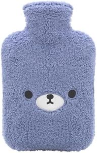 samply Hot Water Bottle with Cute Fleece Cover, Hot Water Bag for Hot and Cold Compress, Hand Feet Warmer, Neck and Shoulder Pain Relief, Navy Blue Bear