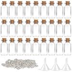 Superlady 60pcs 2ml 1.6 inch x 0.6 inch Small Mini Glass bottles Jars with Cork Stoppers .60 Eye Screws and 3 small funnels.