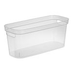 Sterilite 6.25x6.25x15 Inch Narrow Modern Storage Bin with Comfortable Carry Through Handles and Banded Rim for Household Organization, Clear (8 Pack)