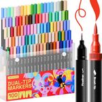 ARTISTRO Dual Tip Markers - 100 Coloring Markers - Brush Tip Markers & 0.4mm Fineliner Pens - Coloring Markers for Adults, Bullet Journal Pens, Markers for Adult Coloring Books No Bleeding