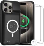 ZUEUS Battery Case for iPhone 15 Pro, 10000mAh Rechargeable Portable Charging Case with Wireless Charging, Compatible for iPhone 15 Pro (6.1 inch) with CarPlay, Extend Battery Pack Charger (Black)