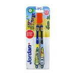 Jordan Children 6-9 Years Kids Manual Toothbrush Twin Pack Bpa Free Toothbrush With Travel Case (Multi Color With Travel Case-Pack Of 2)