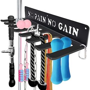 Gym Home Rack 8 Hook Heavy-Duty Wall-mounted Organizer Multi-Purpose Workout Gear Wall Hanger Storage for Resistance Bands, Jump Ropes, Lifting Belt, Fitness Bands, Barbells Carabiners Included