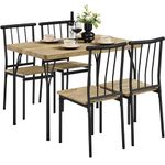 Yaheetech 5 Piece Dining Table and Chairs Set Breakfast Kitchen Table Set for 4 Rectangular Dining Table with 4 Chairs, Space Saving Design, Dining Table for Kitchen/Restaurant/Apartment, Brown