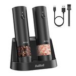 Dallfoll Salt and Pepper Mill Sets, Electric Salt and Pepper Grinder with Detachable Charging Station, Stainless Steel Pepper Mill with Painting Craft, Ceramic Grinding Core from Coarse to Fine