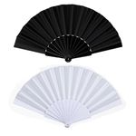 WchoeSS 2Pcs Folding Hand Fans, Fabric Hand Fan, Handheld Folding Fan, Chines/Spanish Handheld Fans for Dancing Cosplay Props Wedding Party Decorations Gifts (White Black)