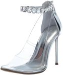 Jessica Simpson Women's Samiyah Embellished Ankle Strap Stiletto Pump, Clear/Silver, 11 US