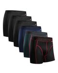 DANISH ENDURANCE Sports Boxers for Men, Dry Fit, Anti Chafing Mens Boxer Shorts Multipack, with Regular or Long Leg, 6 Pack, Multicolour (3x Black, 1x Blue, Black/Red, Green), L